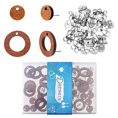 40Pcs 2 Style Walnut Wood Stud Earring Findings DIY-DC0001-70-1