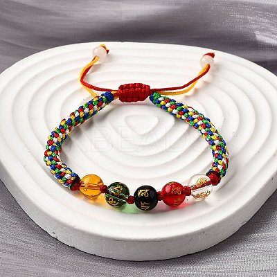 Glass Round Beads Braided Bead Bracelets BJEW-M110-01-1