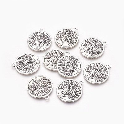 Flat Round with Tree of Life Tibetan Style Pendant Cabochon Settings TIBEP-K020kg-06AS-NR-1