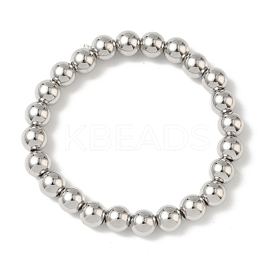 Brass Round Beaded Stretch Bracelets for Men Women BJEW-B148-05E-P-1