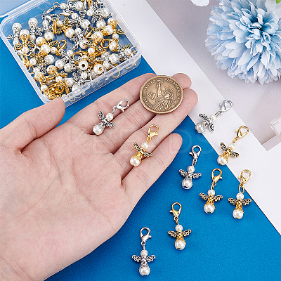40Pcs 2 Colors Glass Pearl & Alloy Angel Pendant Decorations HJEW-PH02265-1