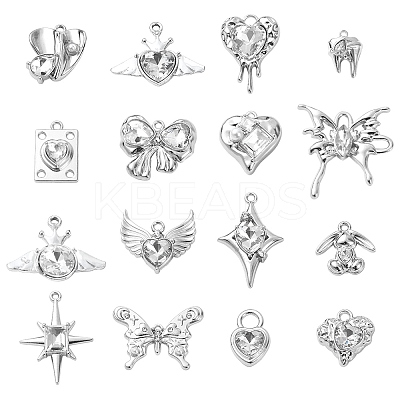 16Pcs 16 Style Rack Plating Alloy with Glass Pendants FIND-YW0003-31-1