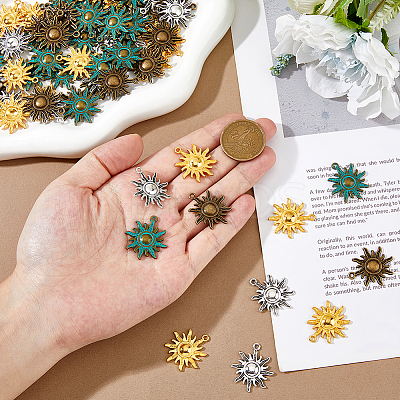 64Pcs 4 Colors Tibetan Style Alloy Pendants FIND-FH0010-04-1