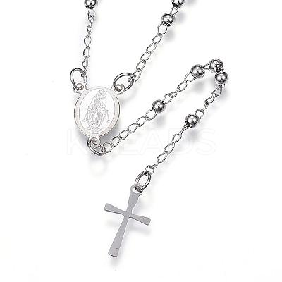 Non-Tarnish 304 Stainless Steel Rosary Bead Necklaces NJEW-D285-40P-1