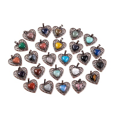 Natural & Synthetic  Mixed Gemstone Peach Love Heart Pendants G-G158-01-AB-1
