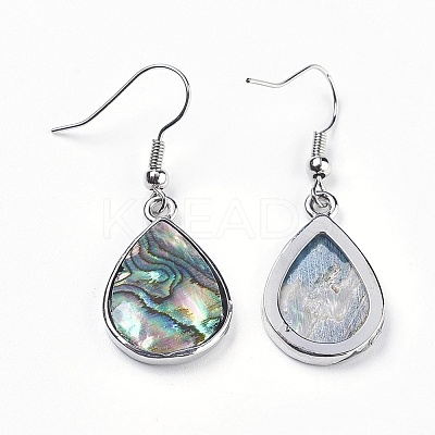 Teardrop Platinum Tone Brass Natural Paua Shell Dangle Earrings EJEW-M060-08-01-1