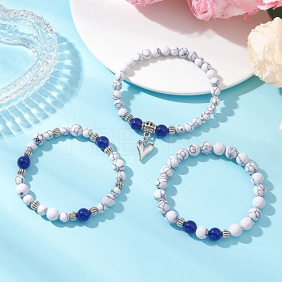 Adjustable Natural & Dyed Malaysia Jade and Synthetic Howlite Stretch Bracelets BJEW-JB13029-1