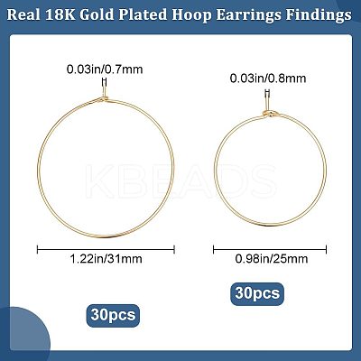 60pcs 2 styles Long-Lasting Plated Brass Hoop Earrings Findings KK-CN0003-11-1