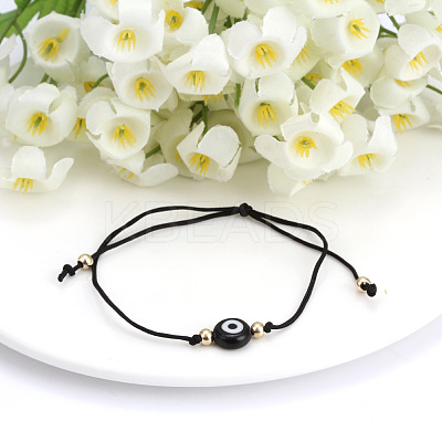 Flat Round with Evil Eye  Braided Bead Bracelets WG2D48B-03-1