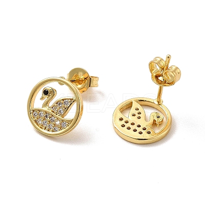 Cubic Zirconia Hollow Out Swan Stud Earrings EJEW-F301-05-1