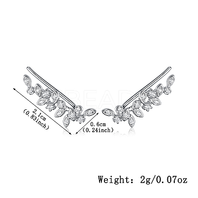 Sterling Silver Micro Pave Clear Cubic Zirconia Leaf Clip-on Earrings OV8225-1-1