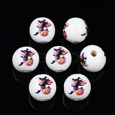 Halloween Printed Natural Wood Beads WOOD-S057-084-1