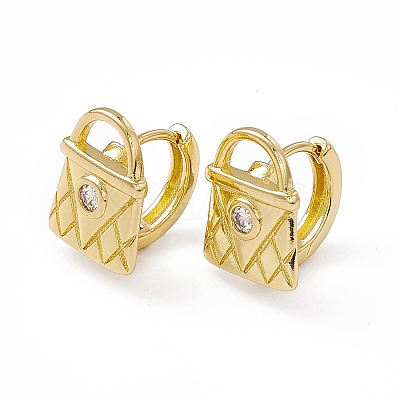 Clear Cubic Zirconia Padlock Hoop Earrings EJEW-M210-19G-1