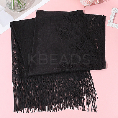 Polyester Lace Tassels Gauze Scarf for Women AJEW-WH20077-040B-1