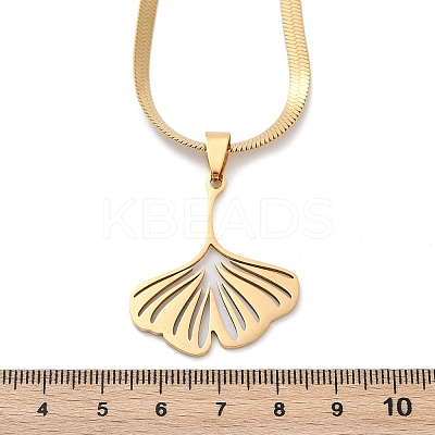 Ginkgo Leaf 201 Stainless Steel Herringbone Chains Pendant Necklaces NJEW-K253-36G-1