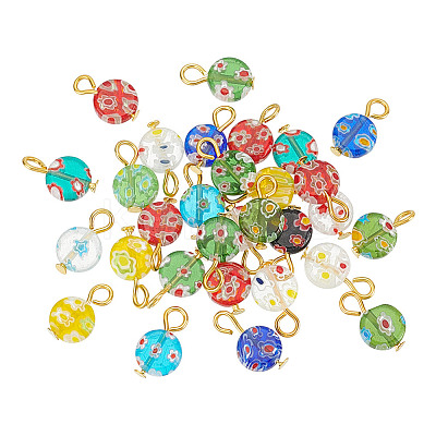 30Pcs Millefiori Glass Pendants PALLOY-AR00046-1