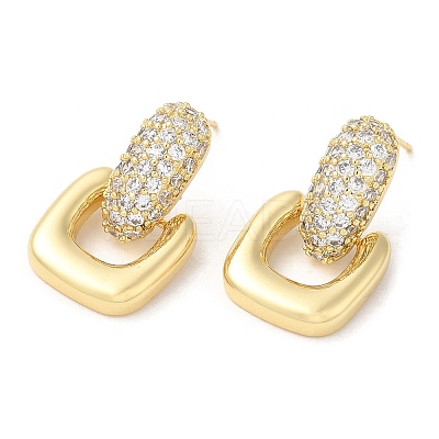 Clear Cubic Zirconia Square Dangle Stud Earrings EJEW-Q769-03G-1