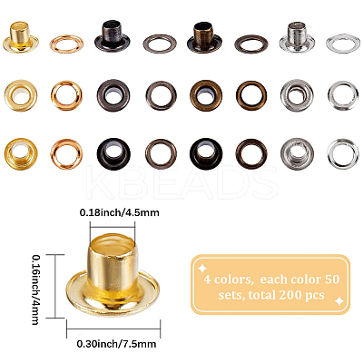 200 Sets 4 Colors Iron Grommet Eyelet Findings SCRA-GF0001-10A-05-1