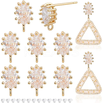10Pcs Brass Clear Cubic Zirconia Stud Earring Findings KK-BC0008-76-1