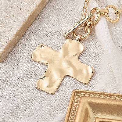 Alloy Textured Cross Pendant Ring Link Chain Necklaces for Women LS-NJEW-B120-03-1