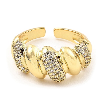 Brass Micro Pave Clear Cubic Zirconia Open Cuff Rings RJEW-M152-03G-1
