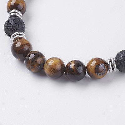 Natural Lava Rock Beads Stretch Bracelets BJEW-I241-07-1