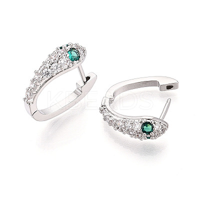 Brass Micro Pave Cubic Zirconia Snake Hoop Earrings EJEW-T048-32P-1