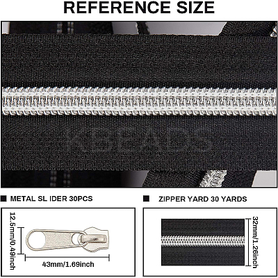 Nylon Closed-end Zipper and Zinc Alloy Zipper Sliders Zipper Head DIY-BC0011-65-1