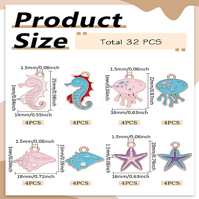 32Pcs 8 Styles Sea Animals Alloy Enamel Pendants ENAM-LP0001-88-1