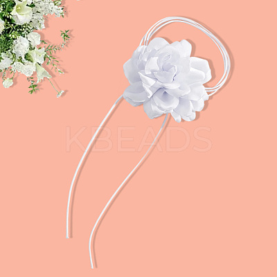 1Pc Retro Cloth Rose Flower Waxed Cord Wrap Choker Necklaces for Women NJEW-CP0001-05B-1