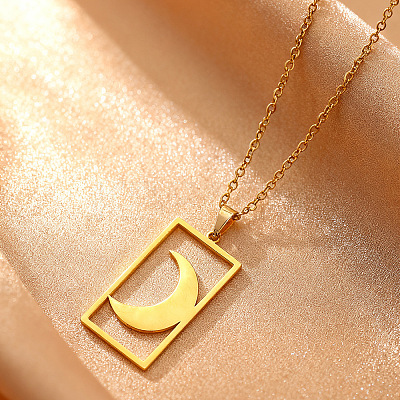201 Stainless Steel Hollow Rectangle Pendant Necklaces FS-WGDFCCD-02-1
