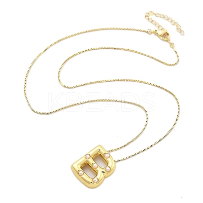 Brass & Plastic Pearl Letter Pendant Box Chain Necklaces for Women LS-NJEW-U017-01G-02-1