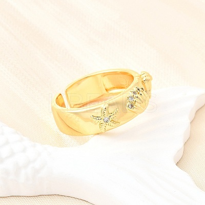 Ocean Theme Brass Micro Pave Cubic Zirconia Cuff Rings for Women RJEW-F184-17I-G-1