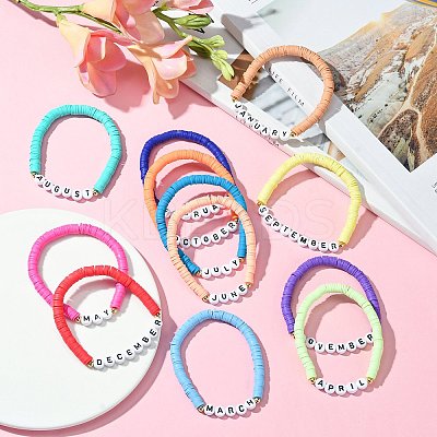 12 Months Polymer Clay & Acrylic Beaded Stretch Bracelet Sets for Women BJEW-SW00144-1