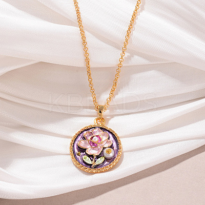 Alloy Enamel with Natural Pearl Pendant Brass Chain Necklaces FS-WGD59E5-08-1