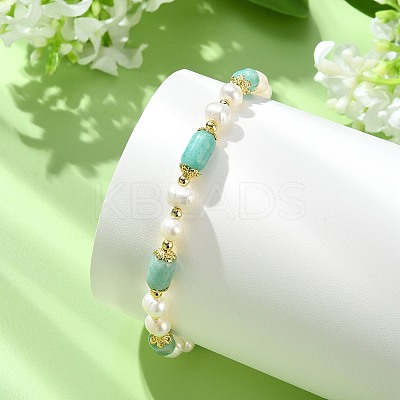 Adjustable Natural Amazonite& Cultured Freshwater Pearls Beads Slider Bracelets for Women BJEW-JB14030-01-1