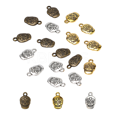 Mexico Holiday Day of the Dead Sugar Skull Tibetan Style Metal Pendants TIBEP-PH0005-06-1