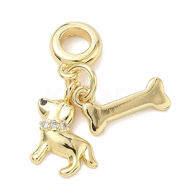 Brass Micro Pave Clear Cubic Zirconia European Dangle Charms KK-K368-32G-1