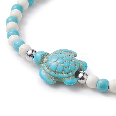 4Pcs 4 Style Dyed Synthetic Turquoise Starfish & Turtle Beaded Stretch Bracelets Set for Women BJEW-JB09337-1