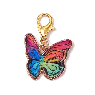 12Pcs 12 Colors Butterfly Alloy Enamel Pendant Decorations HJEW-JM02852-1