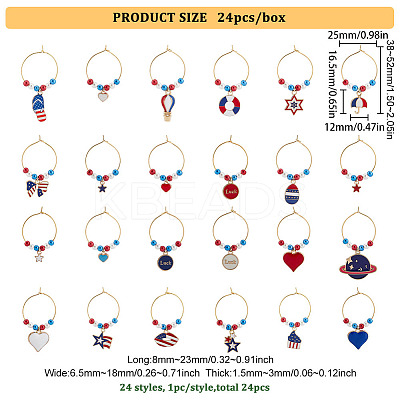 24Pcs 24 Style Independence Day Theme Alloy Enamel Wine Glass Charms AJEW-BC0003-94-1