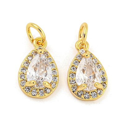 Brass Micro Pave Clear Cubic Zirconia Charms KK-G490-20G-1
