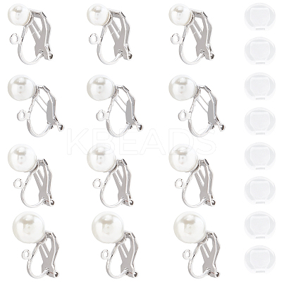 24Pcs 4 Styles 304 Stainless Steel Clip-on Earring Findings with Imitation Pearl Plastic Beaded STAS-SC0010-46B-1