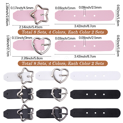 16Pcs 8 Styles Star/Heart-shaped PU Leather Buckles AJEW-CL0001-70-1