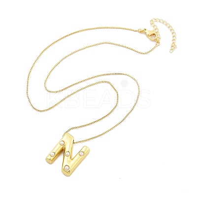 Brass & Plastic Pearl Letter Pendant Box Chain Necklaces for Women LS-NJEW-U017-01G-14-1