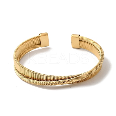 Stainless Steel Cross Open Cuff Bangles for Women BJEW-G719-10G-1
