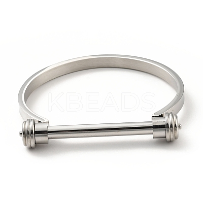 Non-Tarnish 304 Stainless Steel D Shape Bar Screw Bangle BJEW-G636-04A-P-1