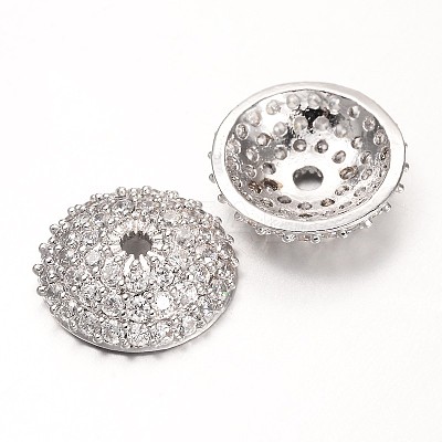 Apetalous Half Round/Dome Brass Micro Pave Cubic Zirconia Bead Caps X-ZIRC-D063-P-1