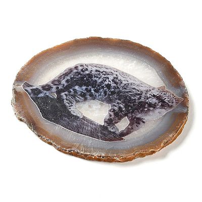 Printed Natural Agate Slice Stone Ornament DJEW-M011-03G-1
