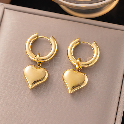 304 Stainless Steel Two Tone Heart Hoop Earrings EJEW-Z097-02G-1